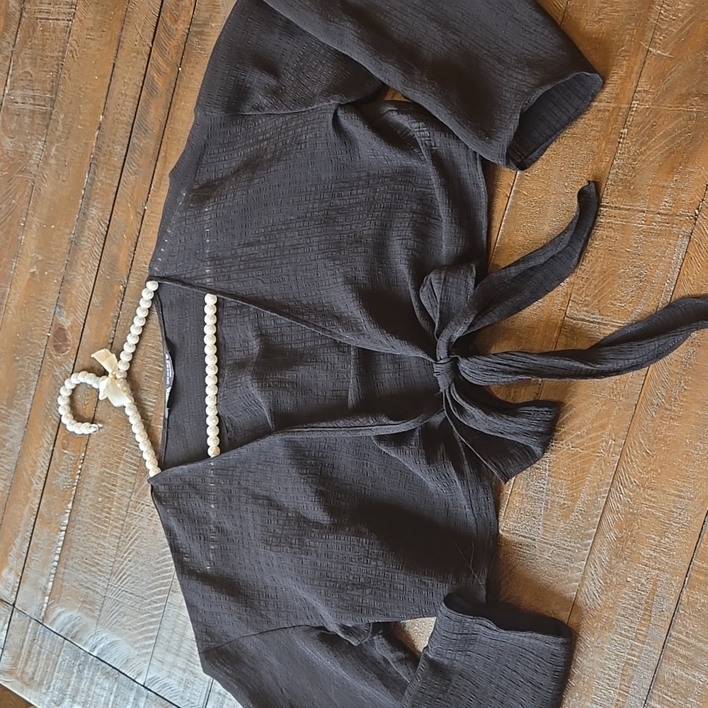 Zara Black Tie-Front Cropped Top